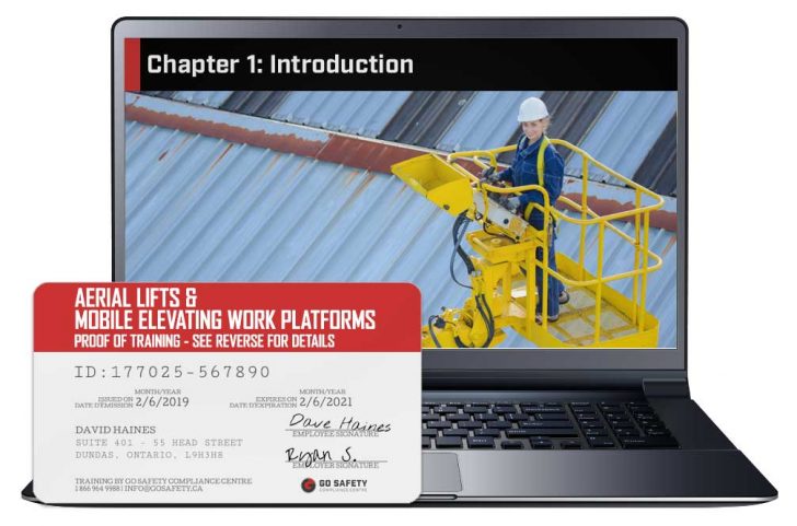 Screen capture and course certificate for the Aerial Lifts & Mobile Elevating Work Platforms course